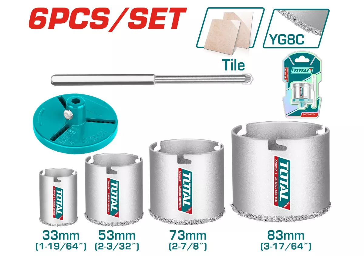 Hole Saw Set - 9 / 6Pcs/Set - Carbide Gritted