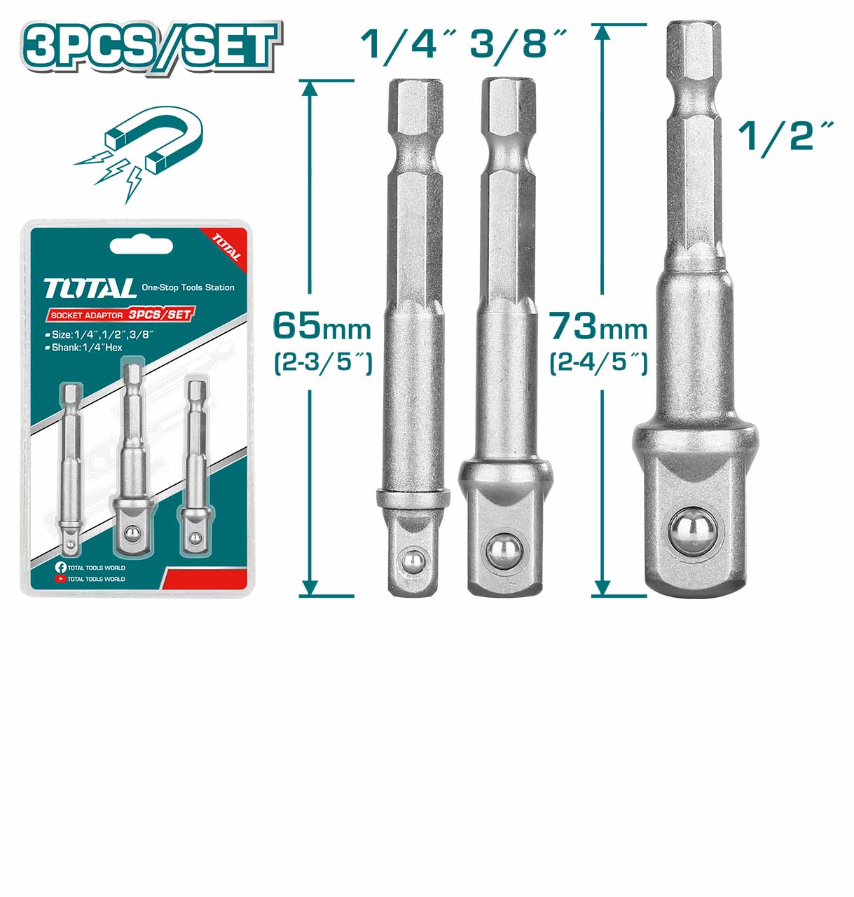 Screw Driver Bit Nut Setter - 5 / Magnetic / Adaptor /3Pcs/Set