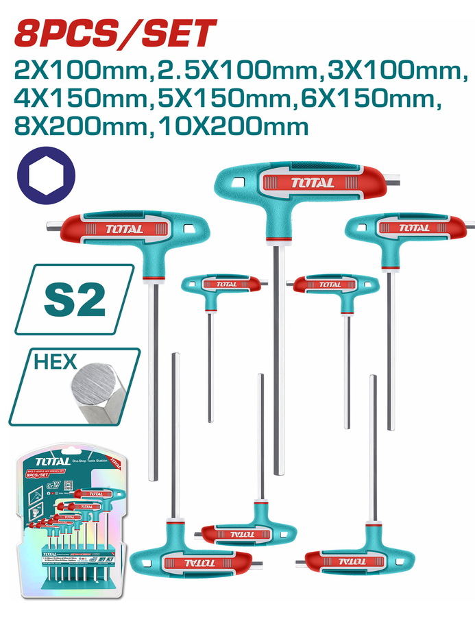 Allen Key - 7 Hex / 8Pcs/Set / T- Handle Wrench