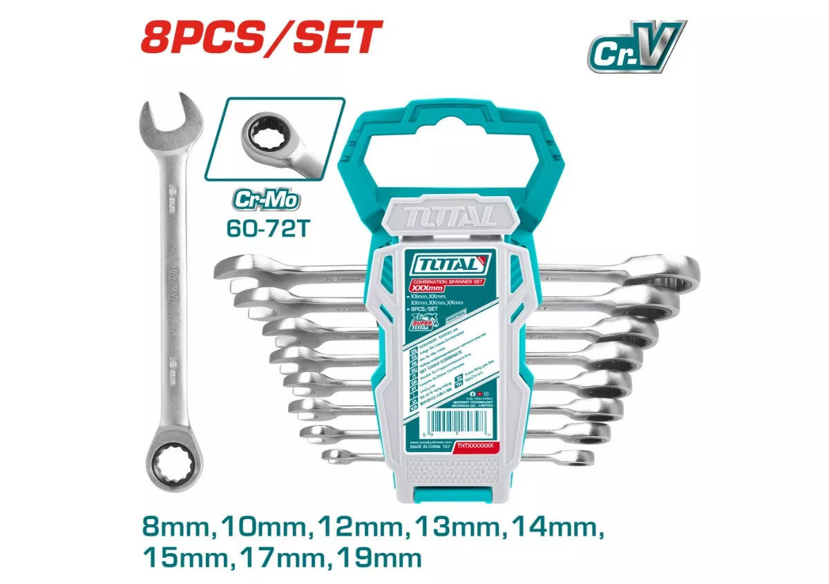 Spanner Set - 7 Combination / Ratchet Type / 8Pcs/Set