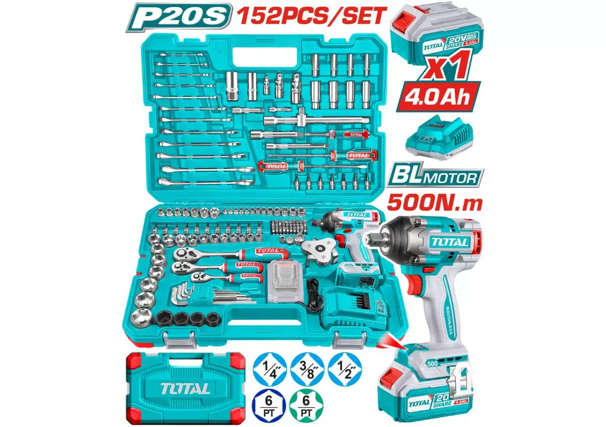 Impact Wrench Set - 9.1 / Cordless Lithium Ion / 152Pcs Tool Set