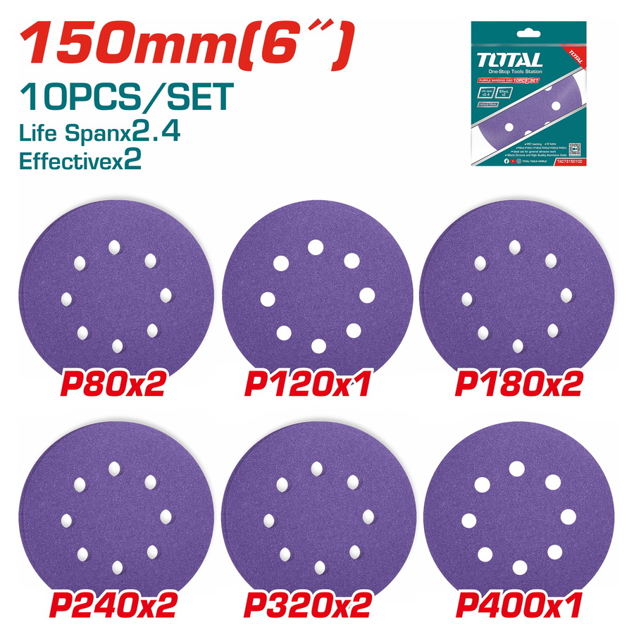 Sand Paper - 9.998 / For Random Orbit Sander / 10Pcs/Set / Purple