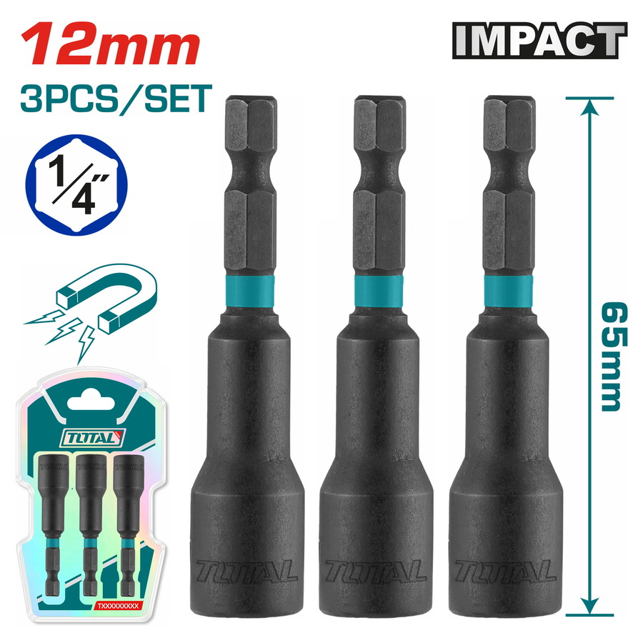 Screw Driver Bit Nut Setter - 3 / Magnetic / 3Pcs/Set
