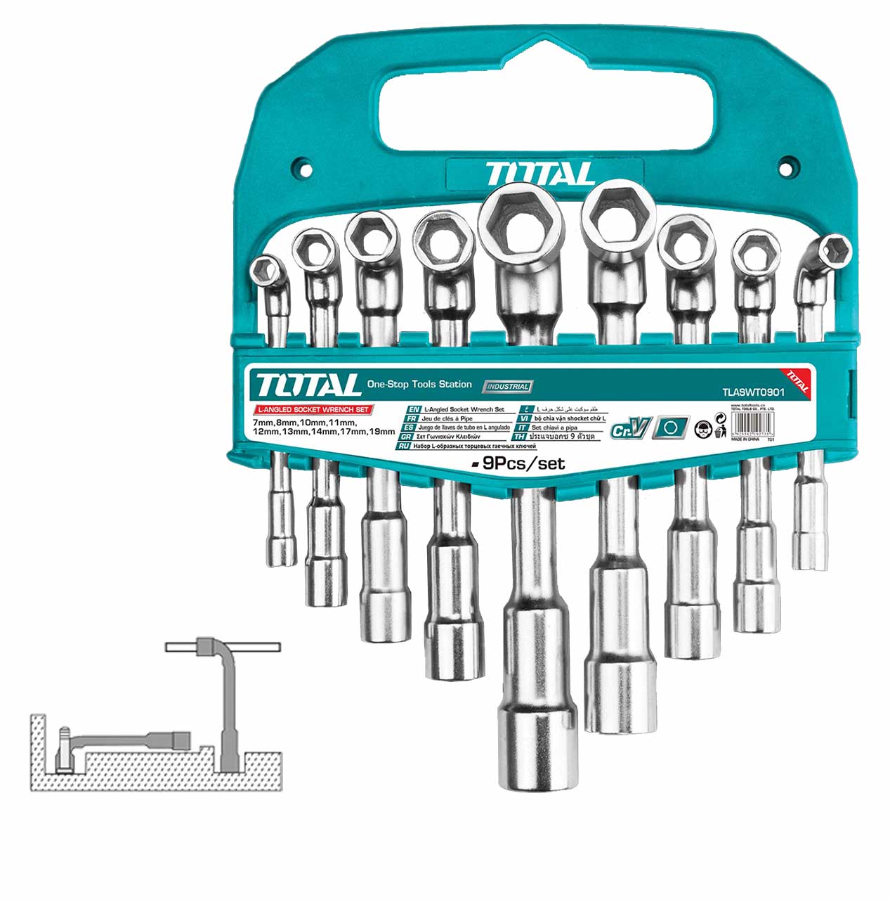 Socket Spanner Set - 5 / 1/4", 9Pcs/Set / L-Angled Socket Wrench