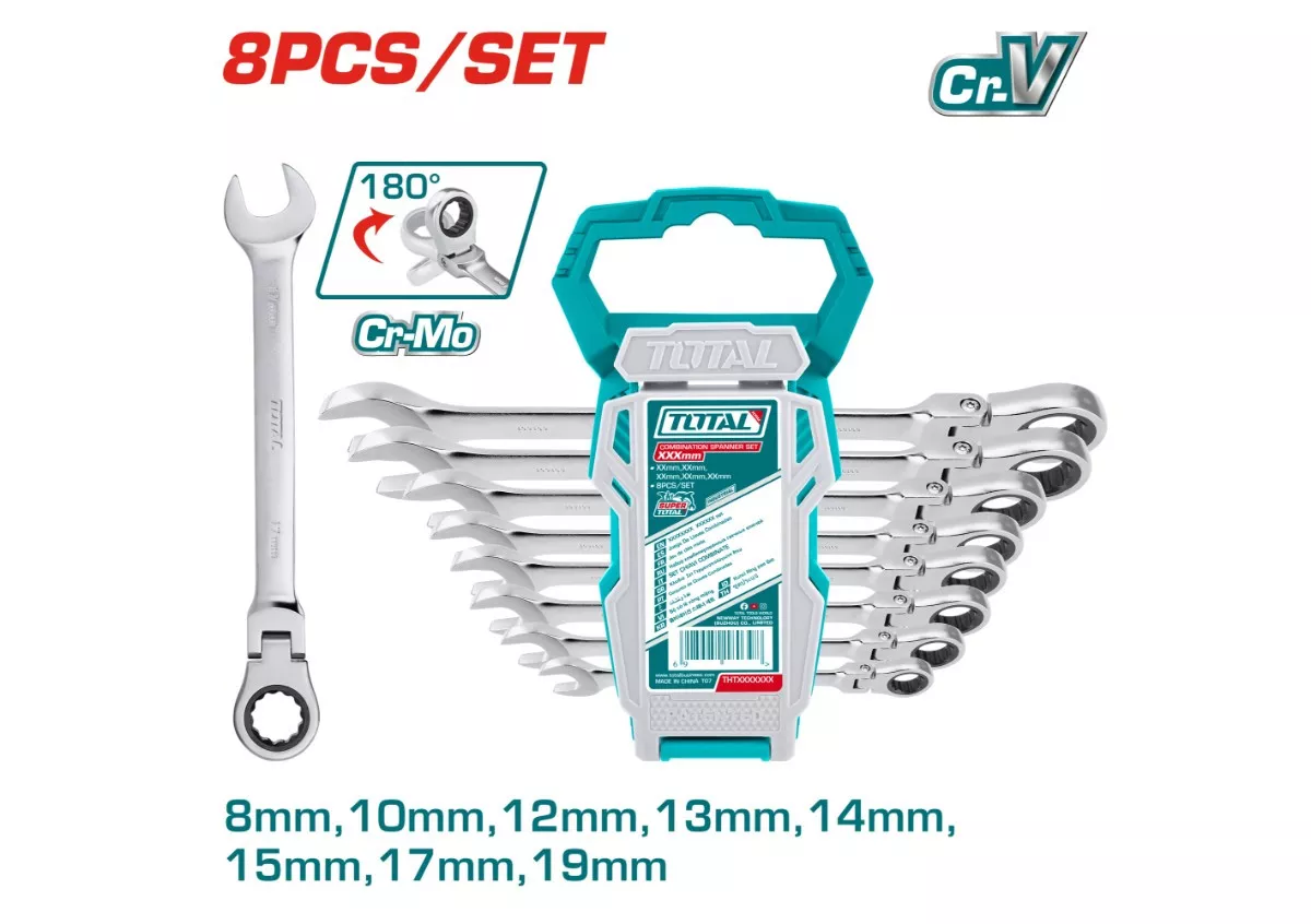 Spanner Set - 9 Combination / Ratchet Type / Flexible / 8Pcs/Set