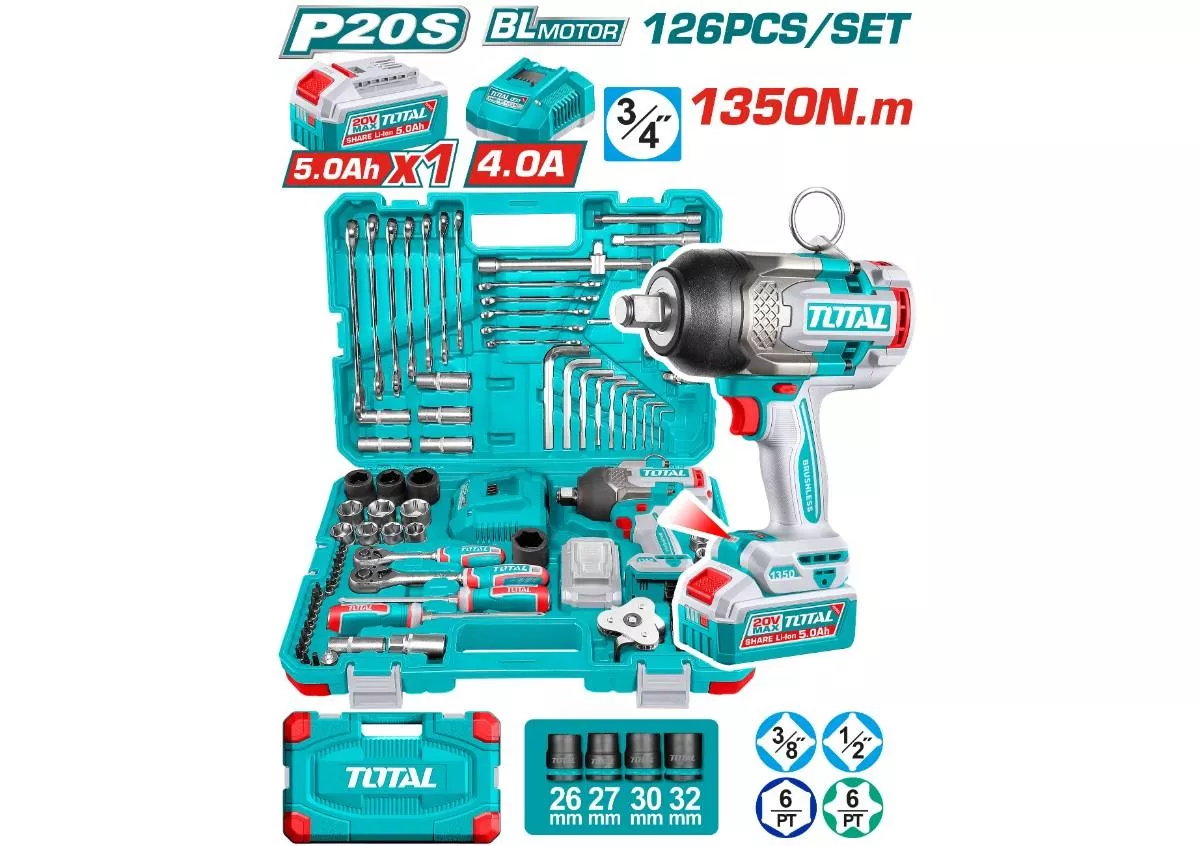 Impact Wrench Set - 9.8 / Cordless Lithium Ion / 126Pcs Tool Set