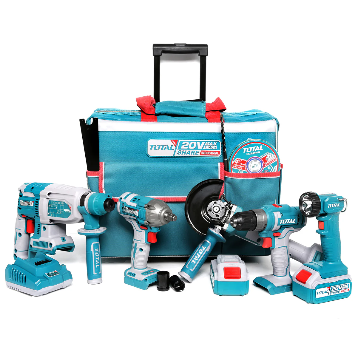Drill Machine / Cordless Lithium-Ion / Combo Kit - 9.1 / 5Pcs Combo Kit - Impact Wrench / Drill Machine / Angle Grinder / Rotary Drill / Work Lamp